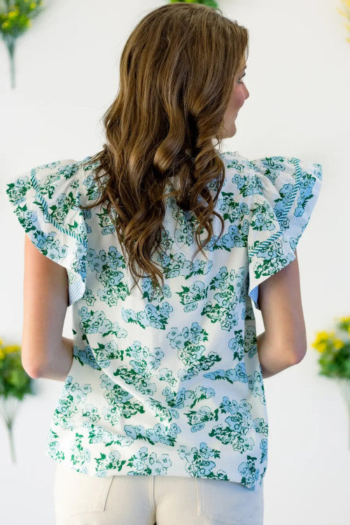Green Floral Meets Stripes Top