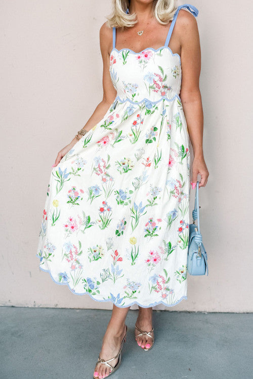 Floral Print Scalloped Dress