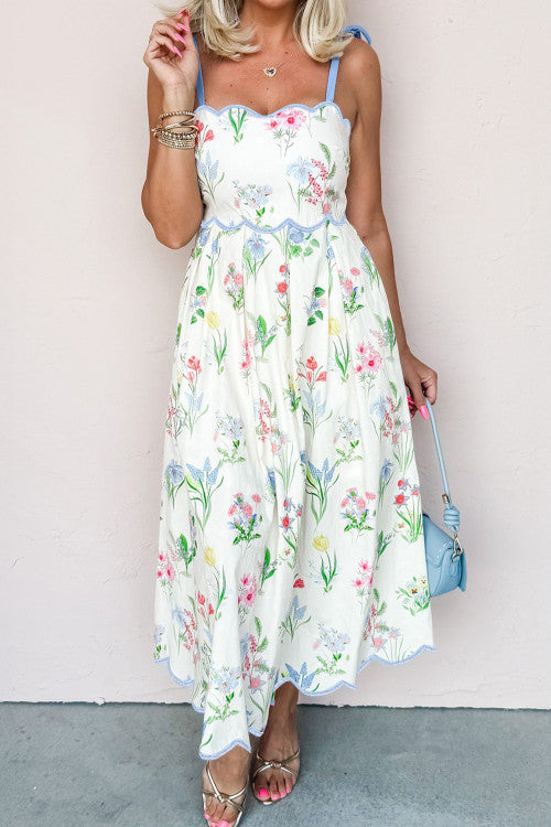 Floral Print Scalloped Dress