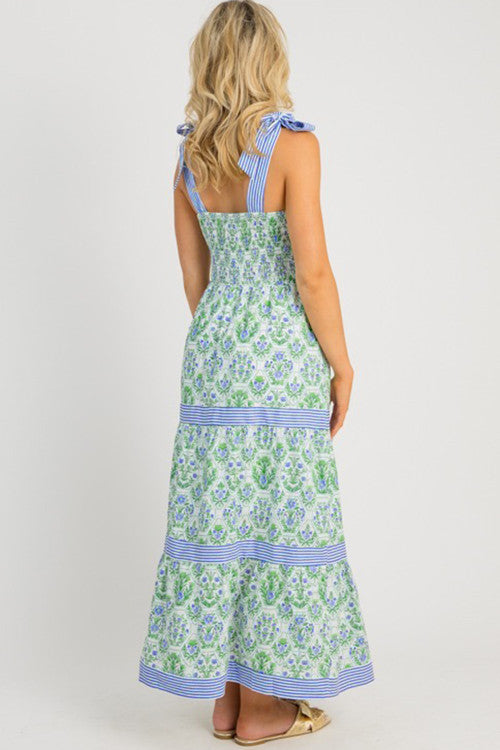 Blue and Green Floral Maxi Dress