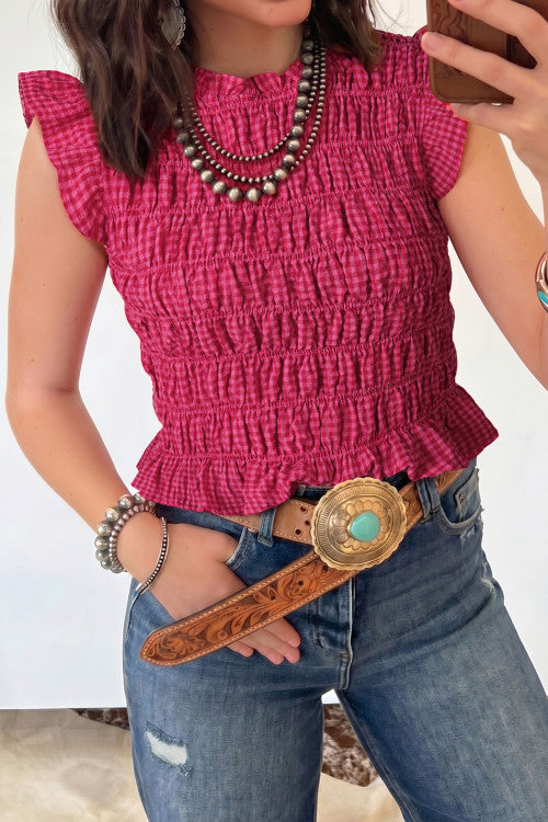 Red Plaid Ruffle Top