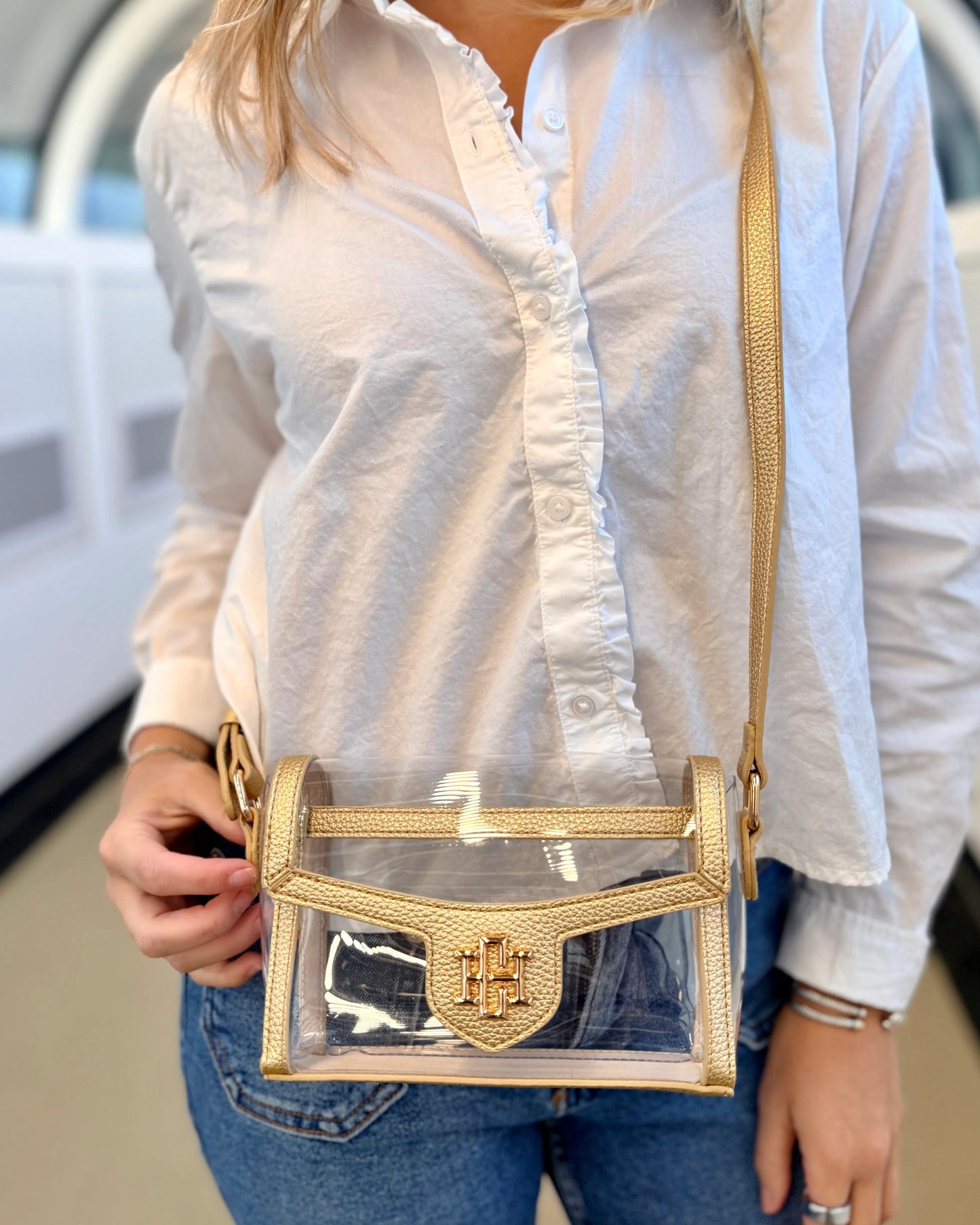 Caroline Hill Gold Clear Bag