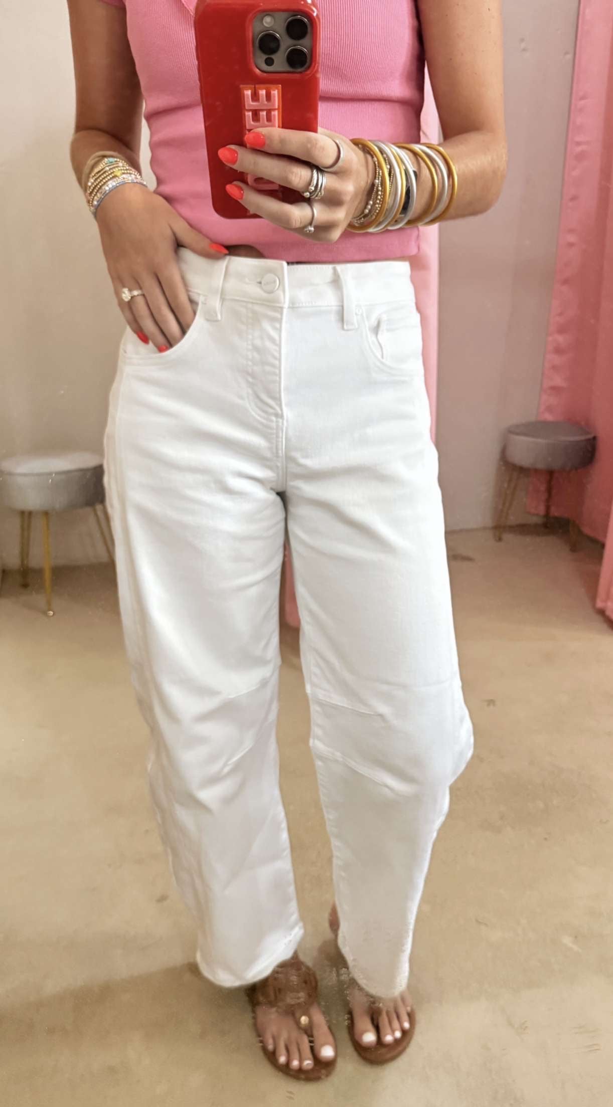 Risen White Barrel Jeans