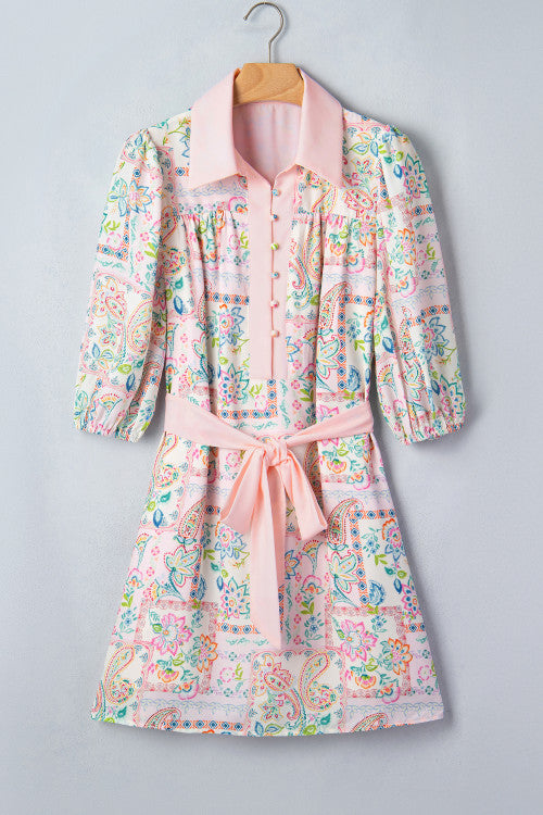 Pink Floral Button Dress with Pockets