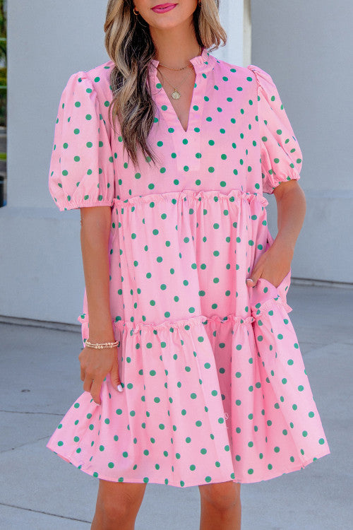 Pink and Green Polka Dot Dress with Pockets