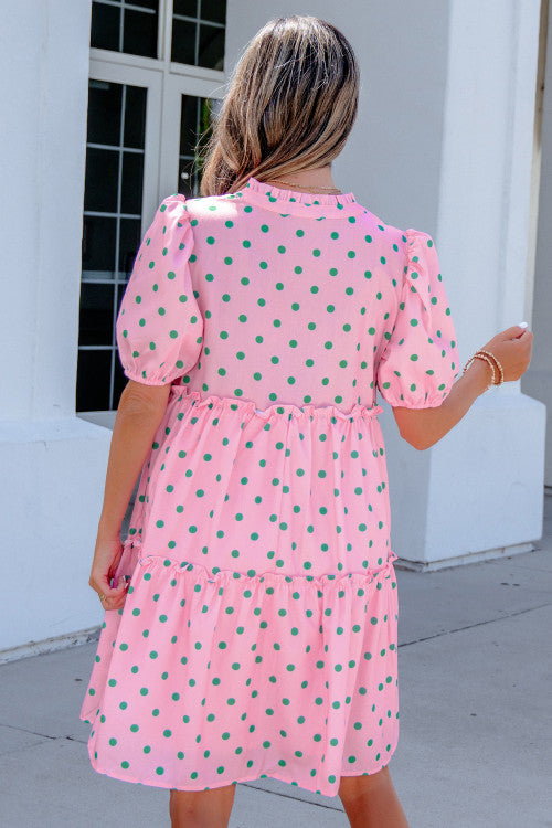 Pink and Green Polka Dot Dress with Pockets