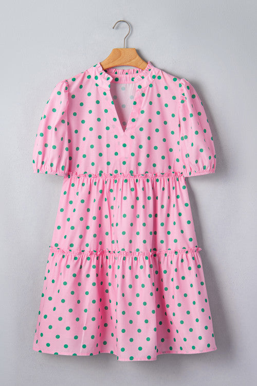 Pink and Green Polka Dot Dress with Pockets