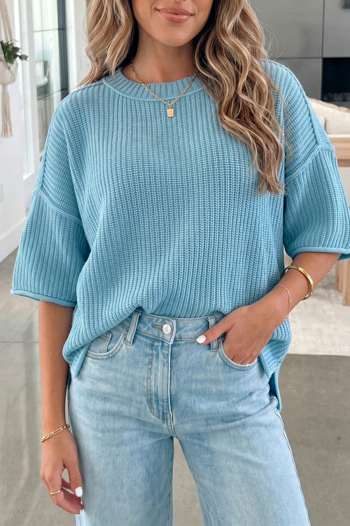 Blue Sweater with Side Slit