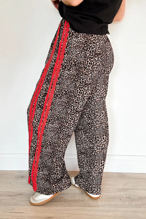 Brown Leopard Pants with Red Side Detail