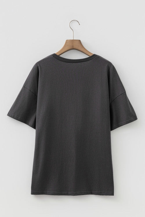 Grey Cheetah Print Striped Tee