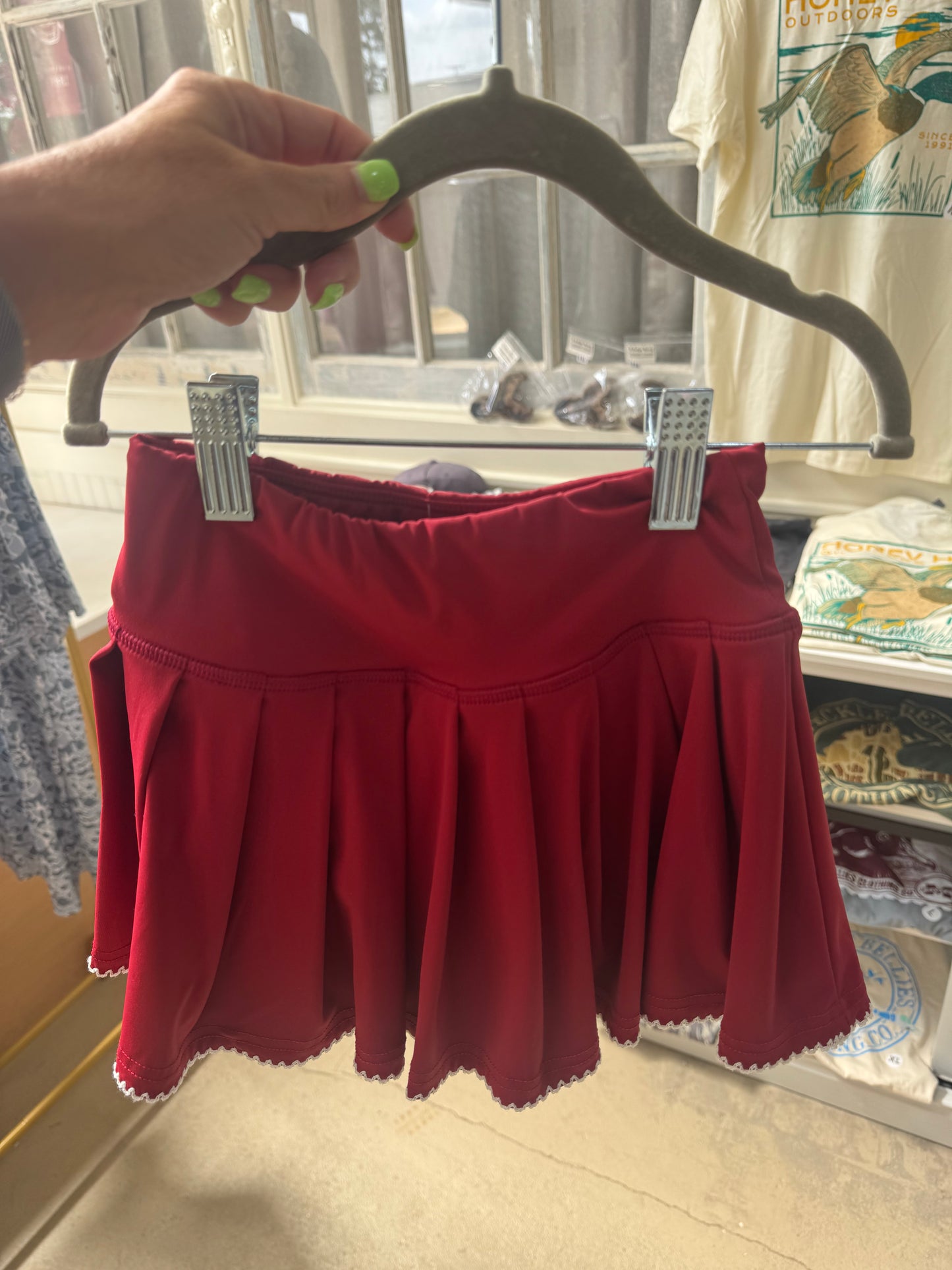 Girls Maroon Athletic Skort with White Trim Detail