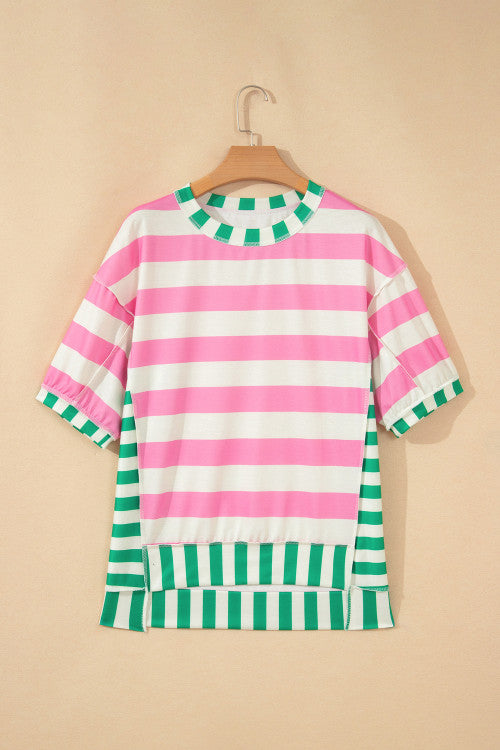 Pink Stripe Exposed Hem Top