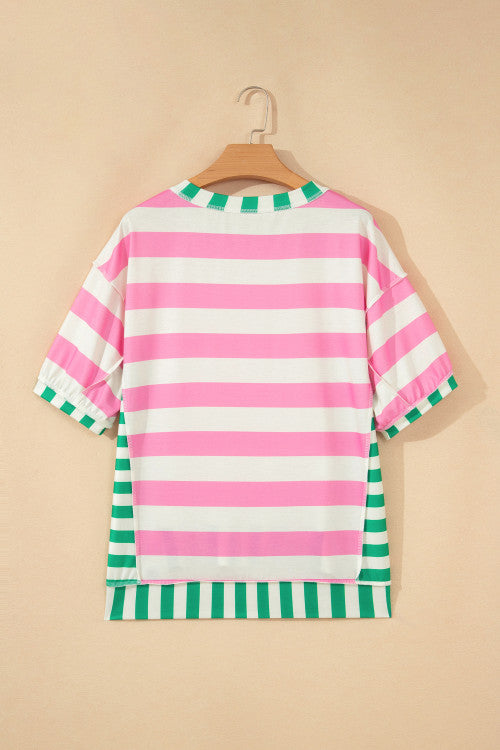 Pink Stripe Exposed Hem Top