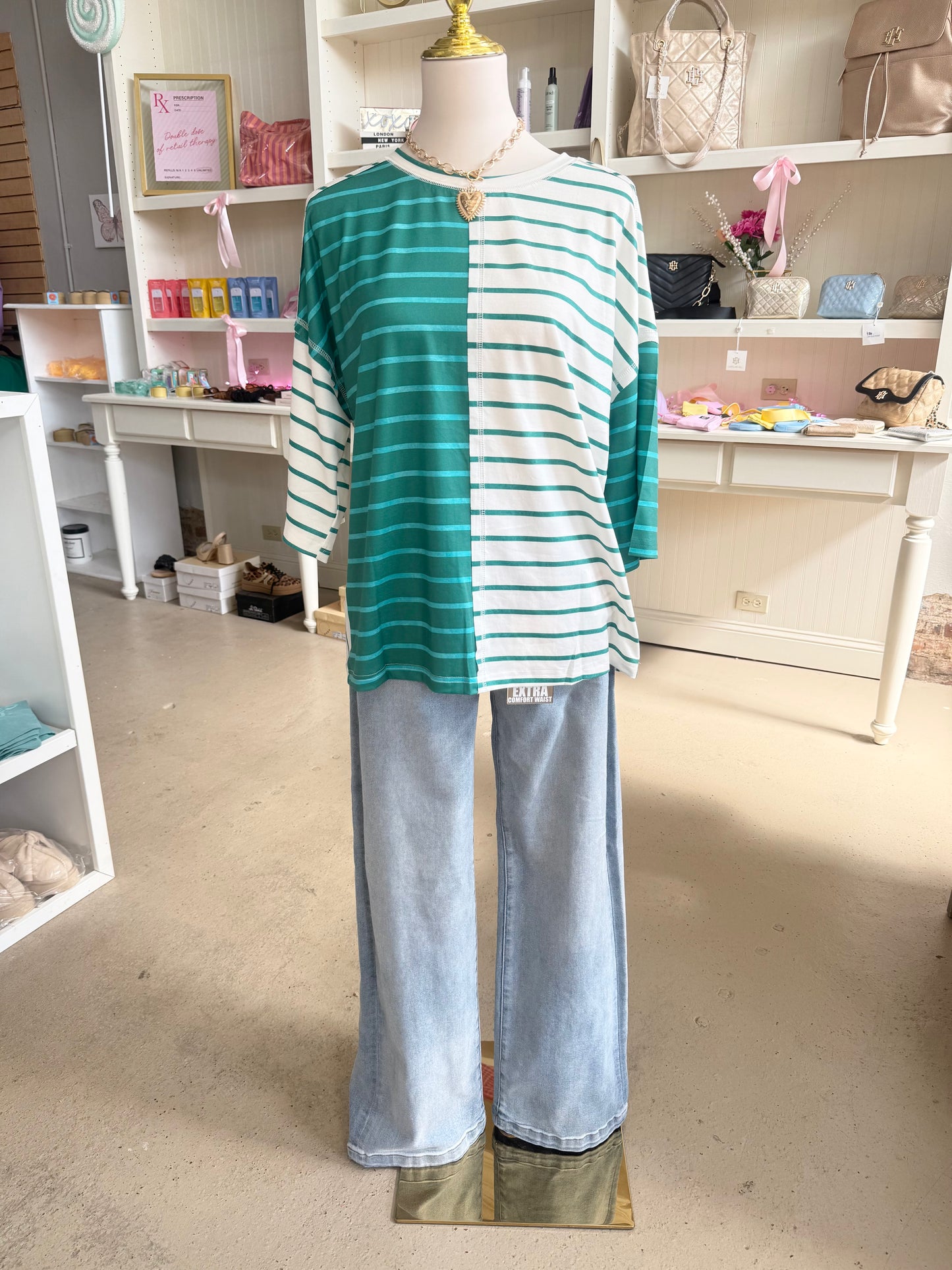 Green Stripe Color Block Top