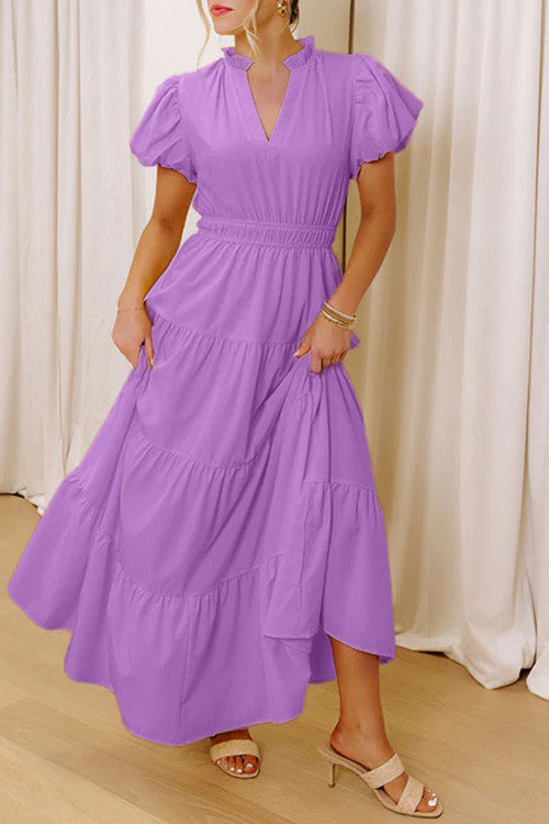 Purple Puff Sleeve Maxi Dress