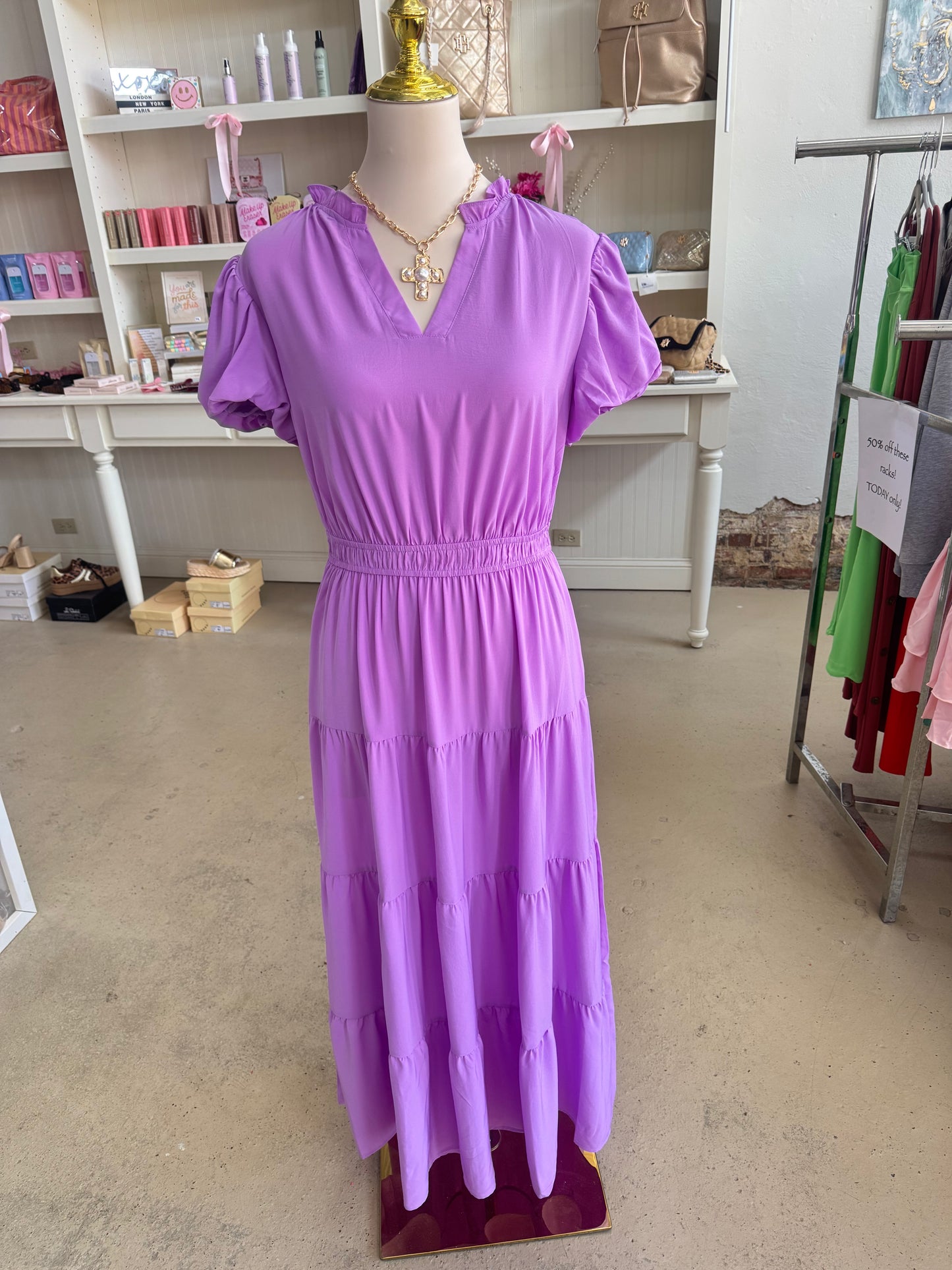 Purple Puff Sleeve Maxi Dress
