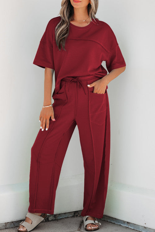 Maroon Barrel Pants Set