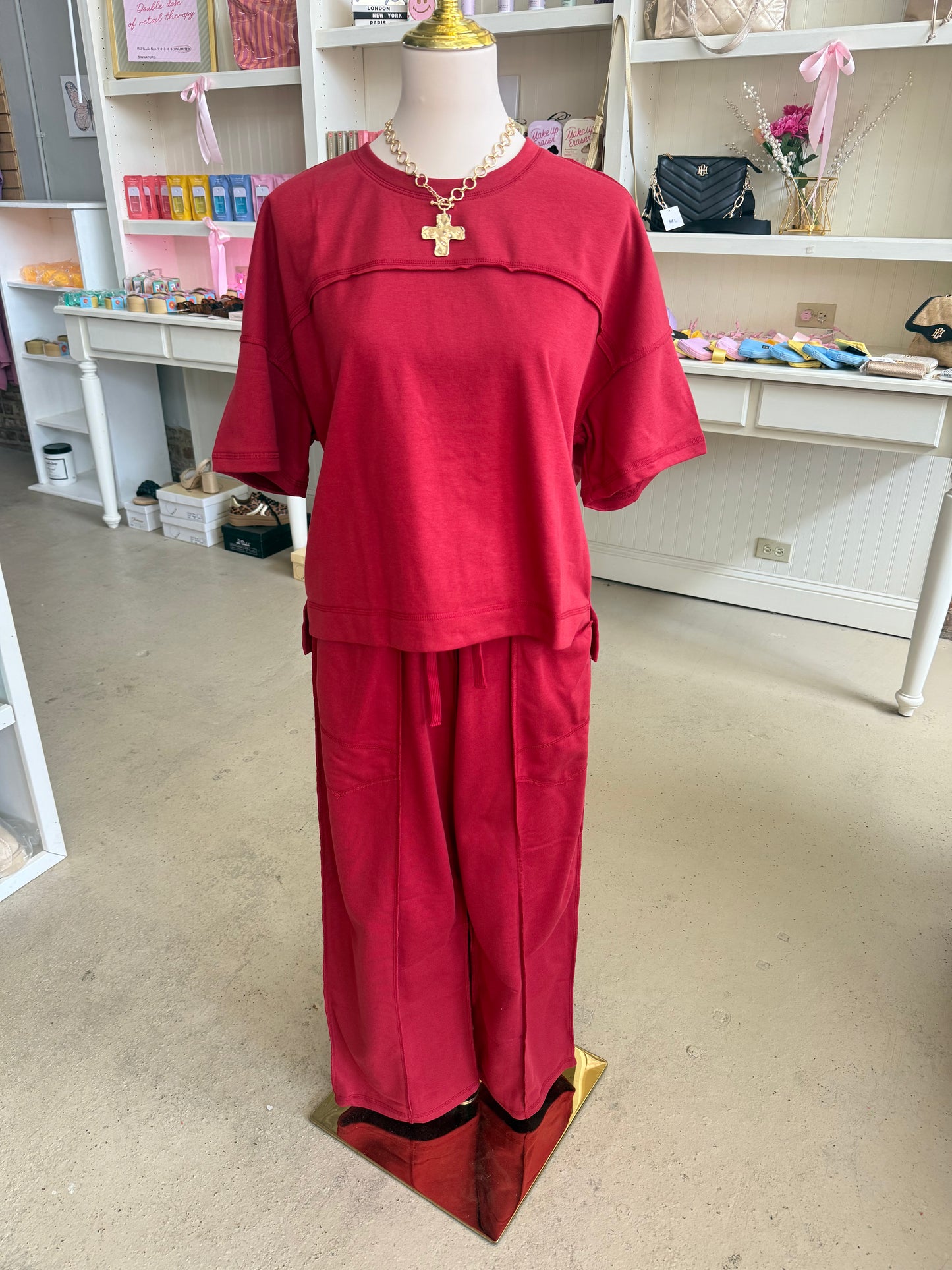 Maroon Barrel Pants Set