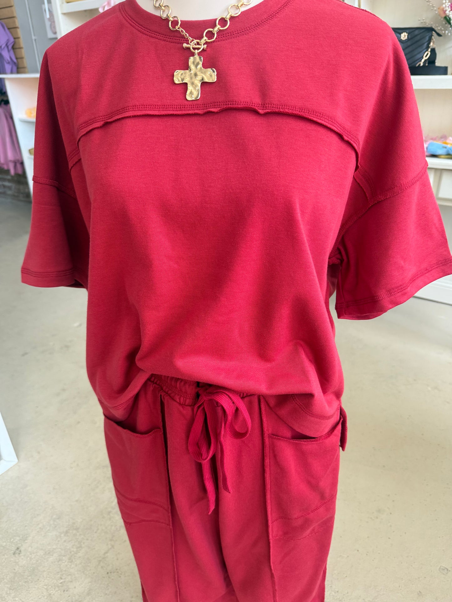 Maroon Barrel Pants Set