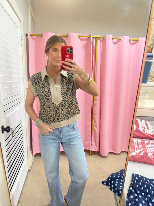 Leopard Collared Top