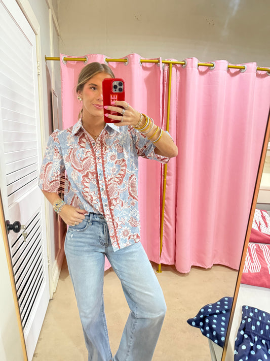 Blue/Brown Floral Top