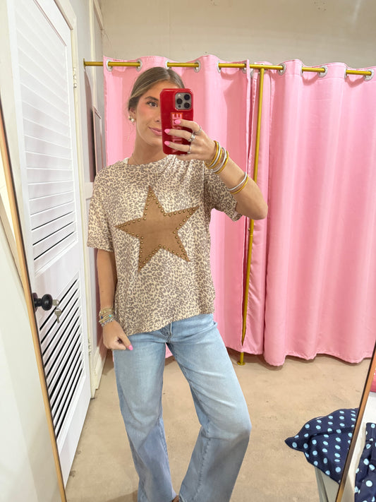 Leopard Star Studded Top