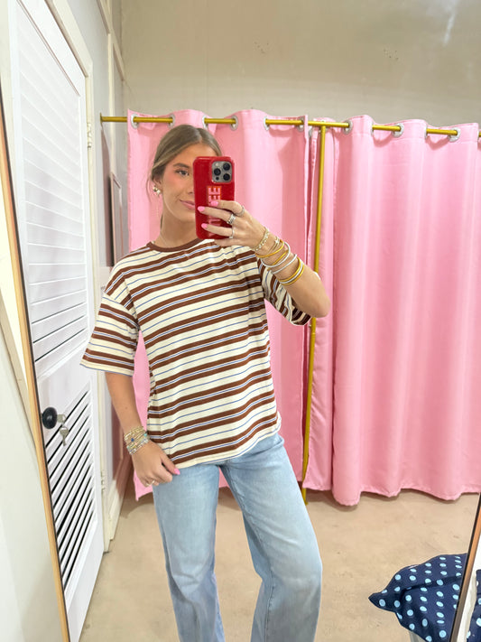 Brown and Blue Striped Tee