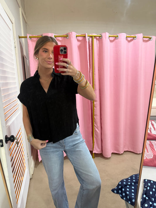 Black Collared Linen Top
