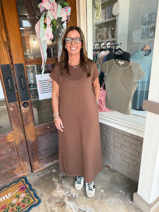 Brown Maxi Dress with Side Slits