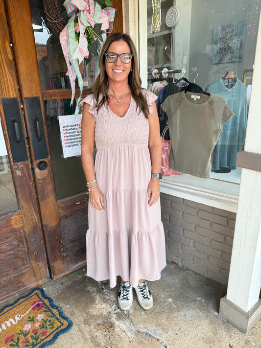 Khaki Smocked Dress