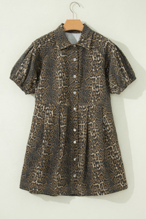 Leopard Denim Pleated Dress