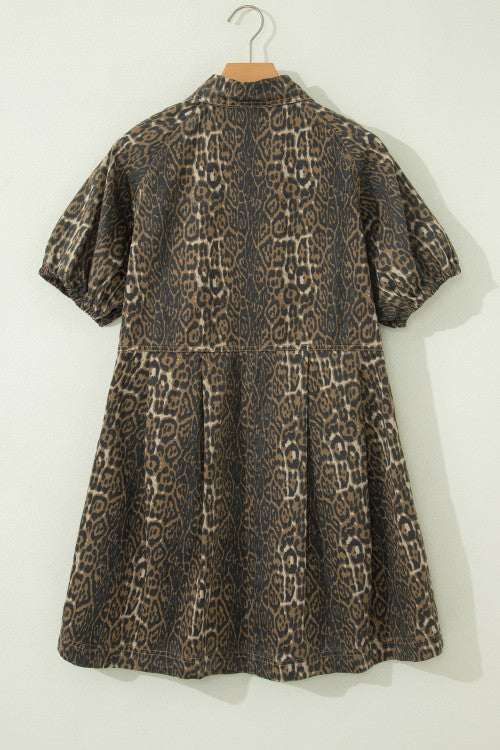 Leopard Denim Pleated Dress