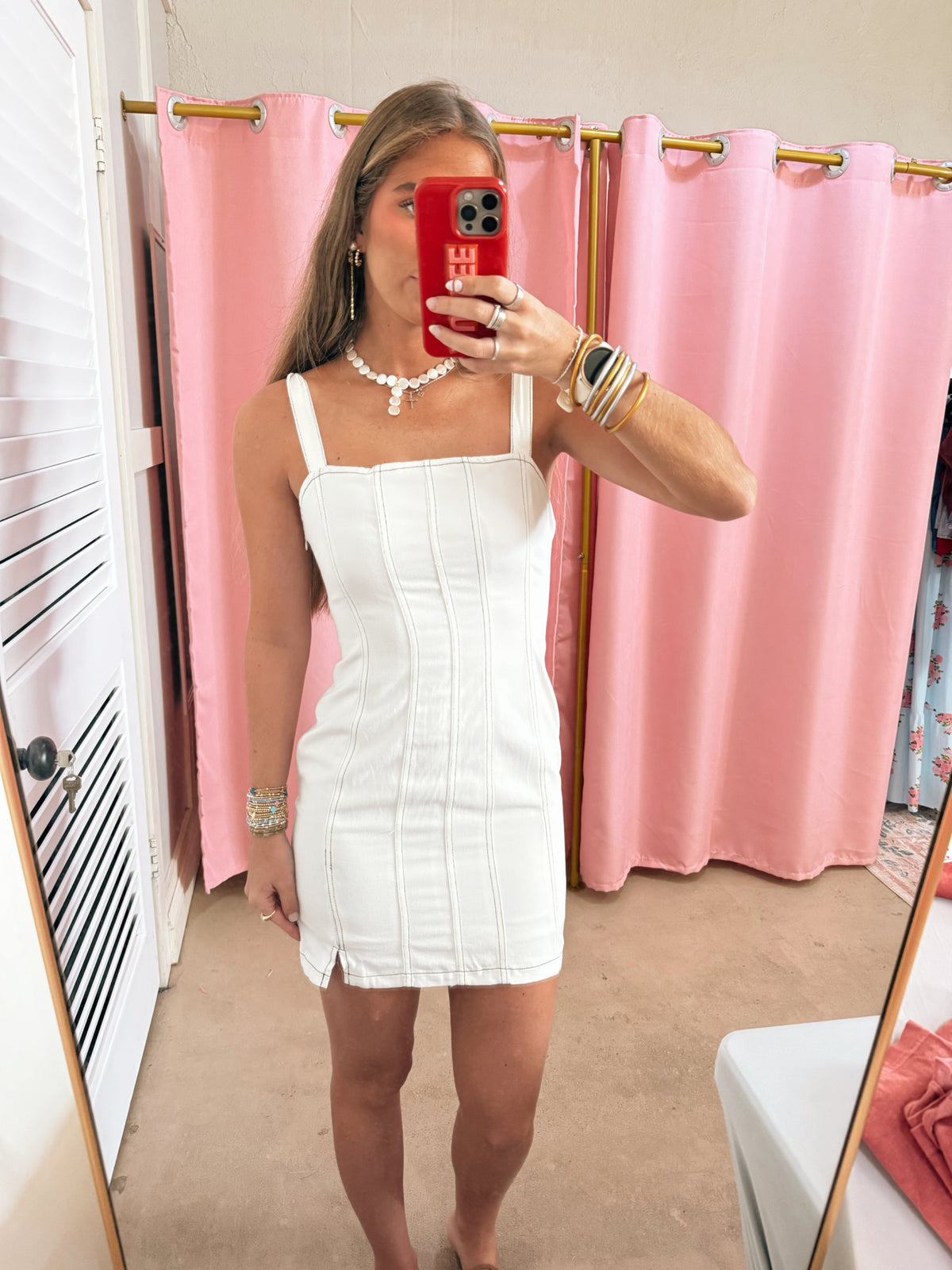 White Sleeveless Dress With Black Detail