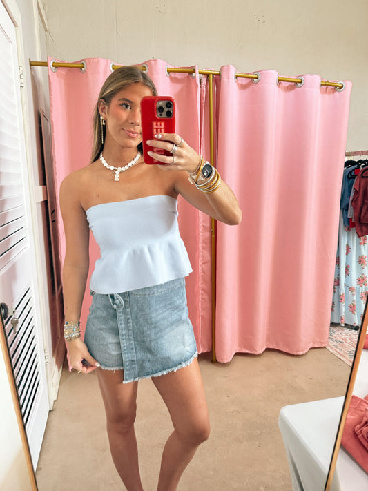 Baby Blue Strapless Knit Top