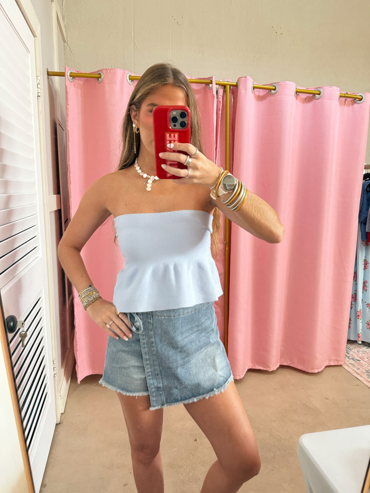 Baby Blue Strapless Knit Top