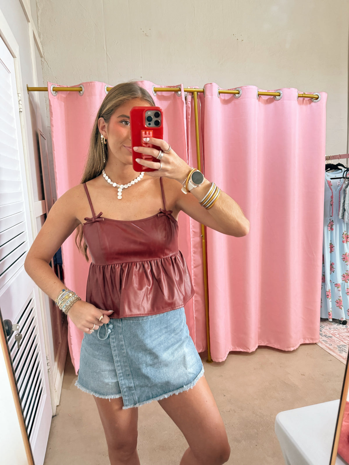 Maroon Leather Bow Top