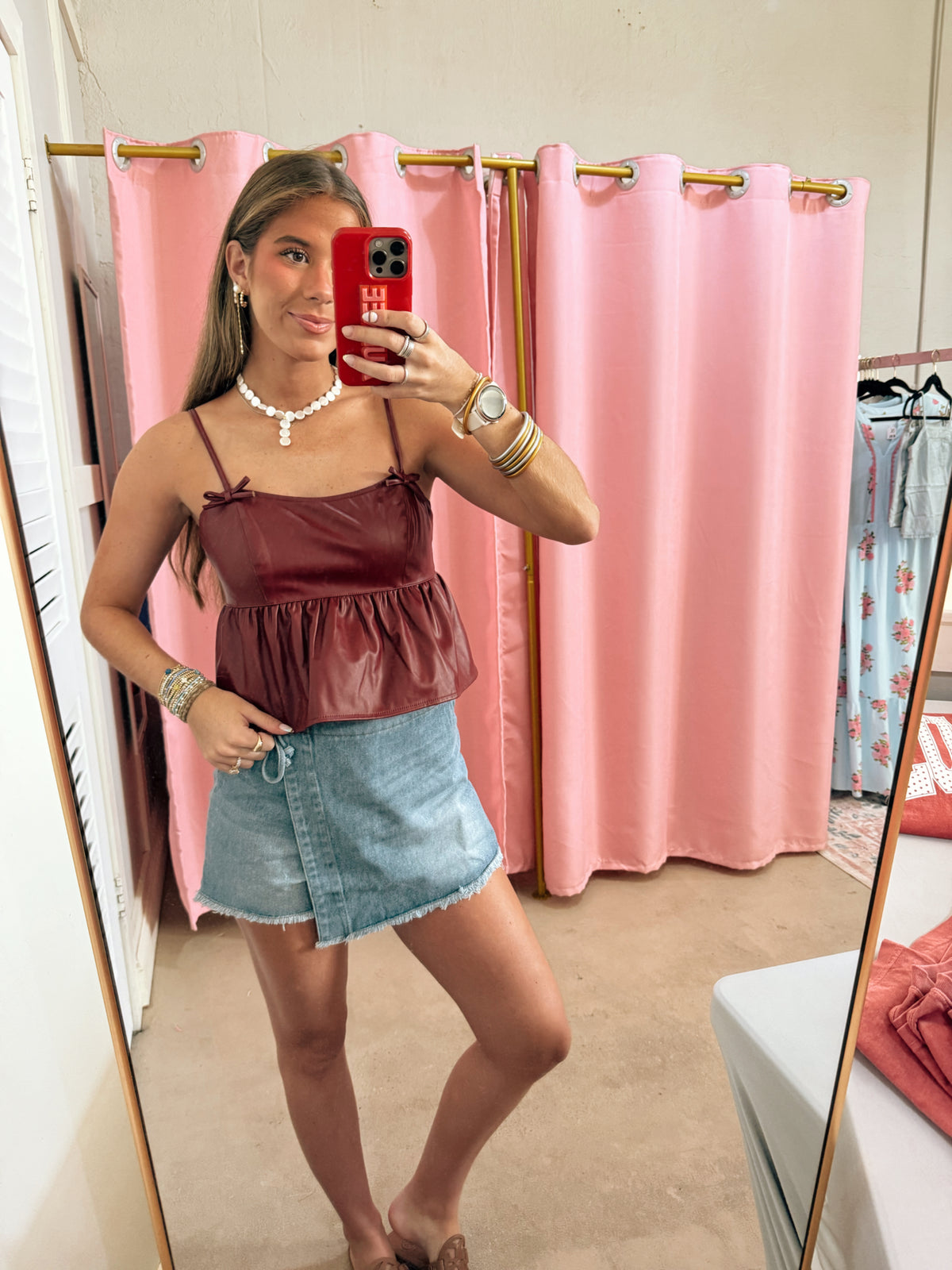 Maroon Leather Bow Top