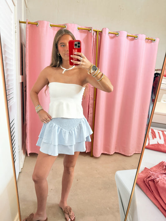 Light Blue Smocked Ruffle Skort