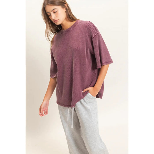 Maroon Mineral Washed Waffle Top