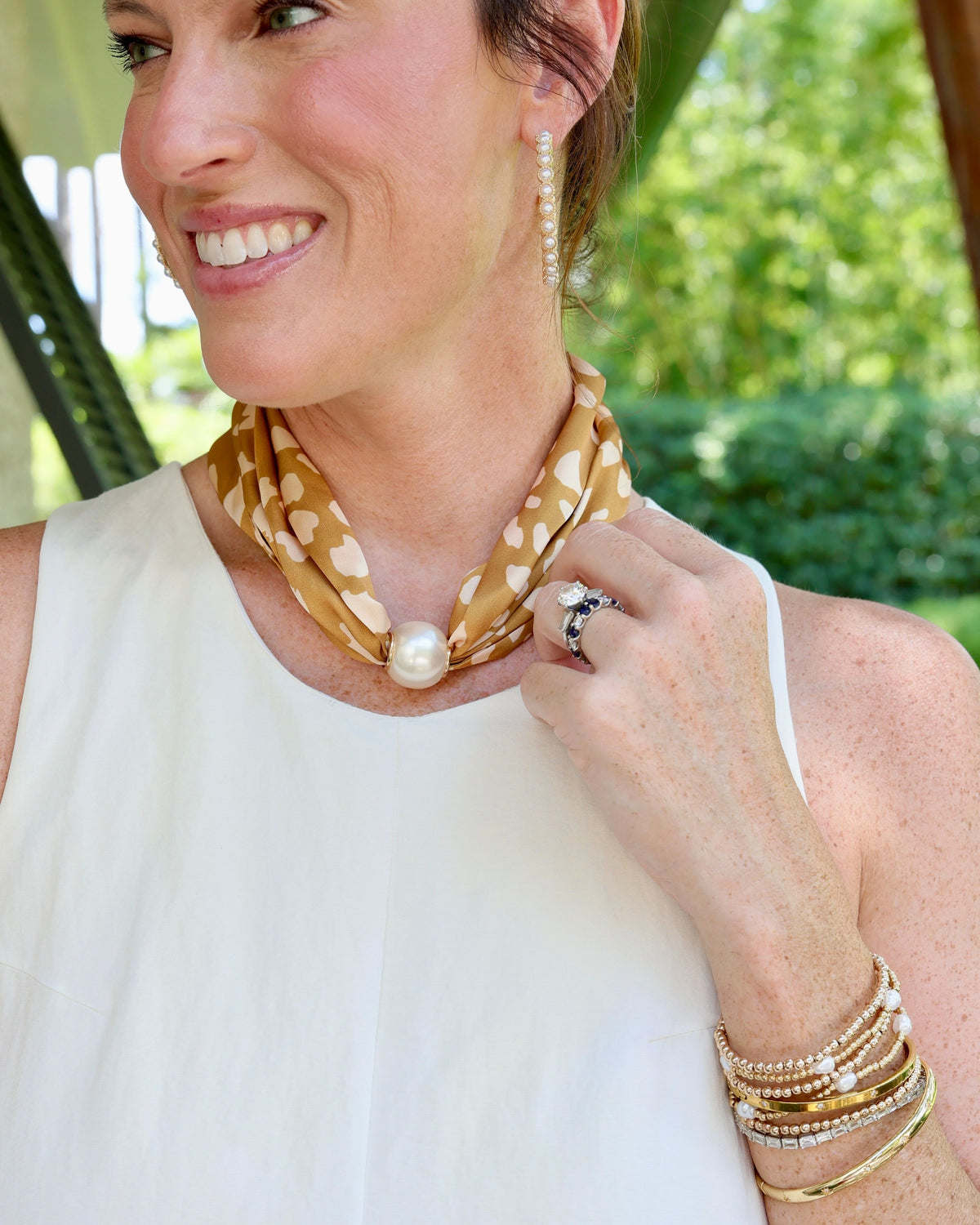 Caroline Hill Magnetic Pearl Taupe Scarf Necklace