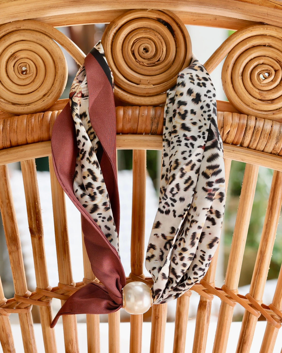 Caroline Hill Magnetic Pearl Cheetah Scarf Necklace