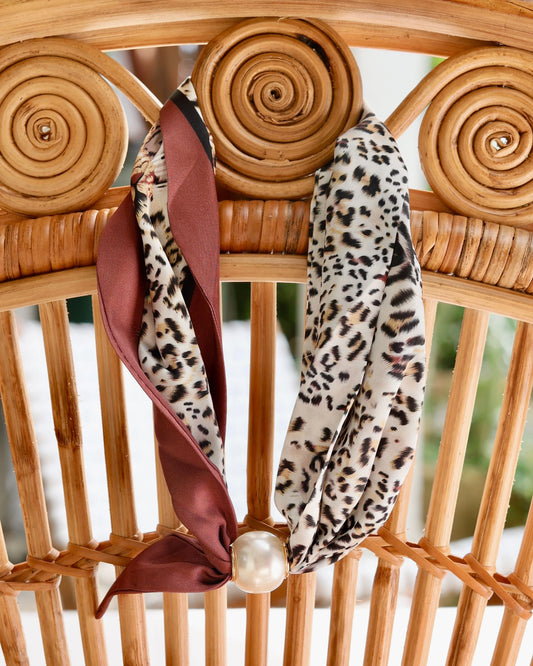 Caroline Hill Magnetic Pearl Cheetah Scarf Necklace