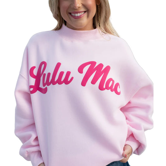 Lulu Mac Script Light Pink/Bubblegum Pink Mock Neck Sweatshirt