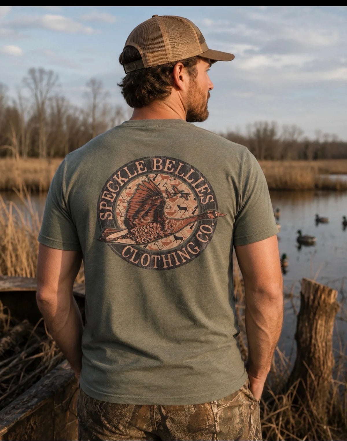 Speckle Bellies Green Comfort Color Duck Logo Pocket Tee