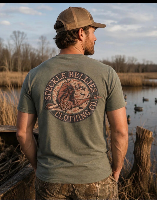 Speckle Bellies Green Comfort Color Duck Logo Pocket Tee