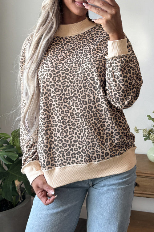 Leopard Mock Neck Sweatshirt