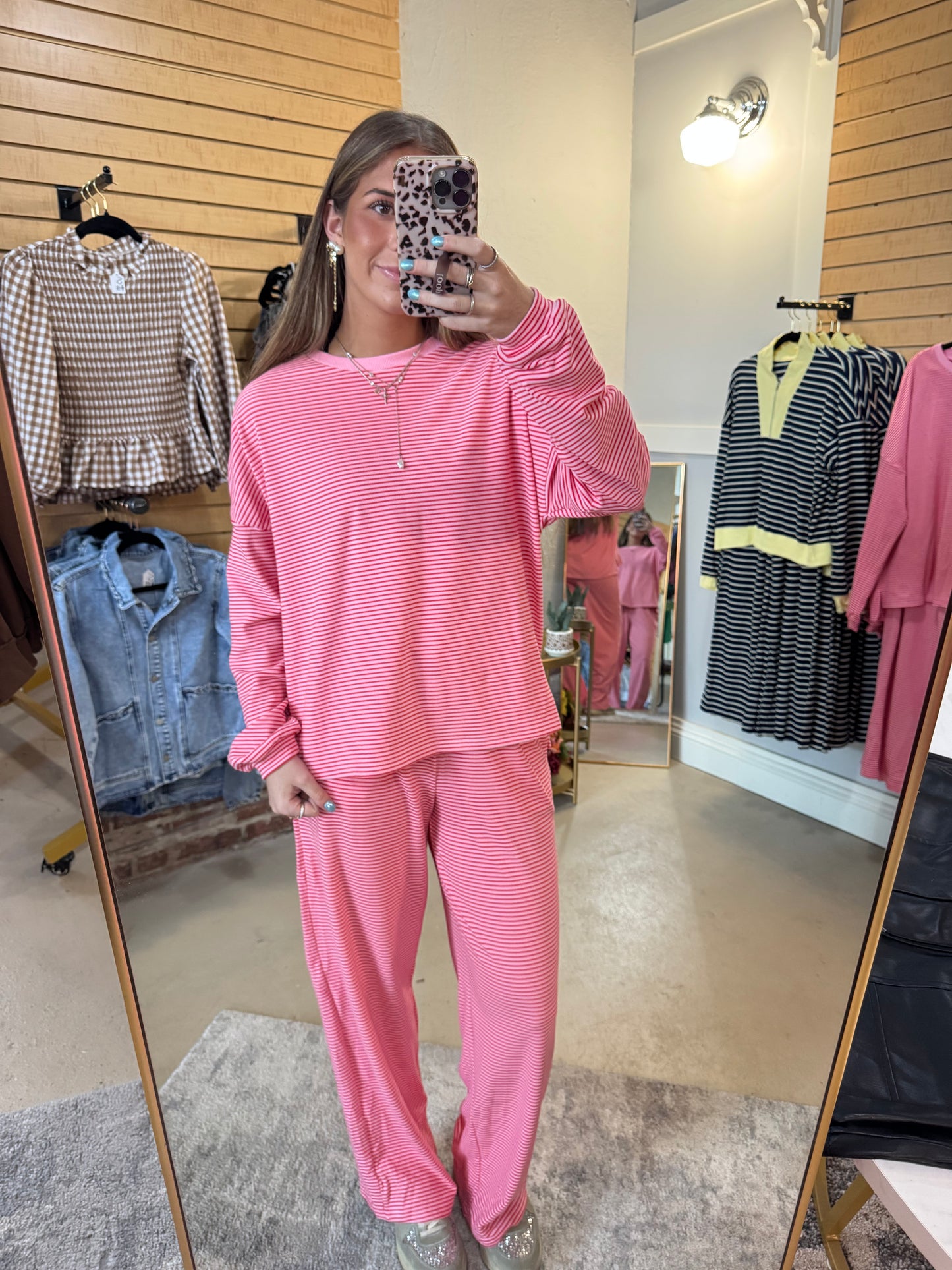Pink Stripe Pants Set