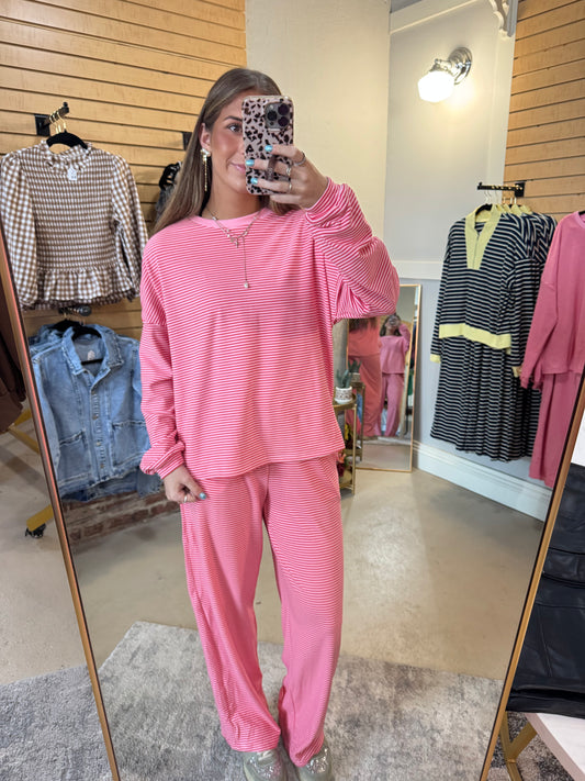 Pink Stripe Pants Set