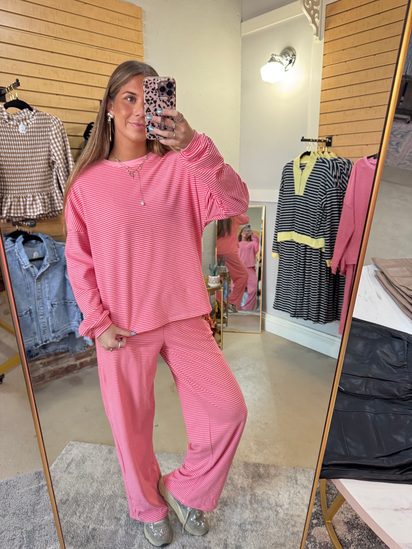 Pink Stripe Pants Set