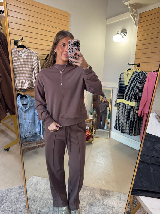Brown Mock Neck Pants Set